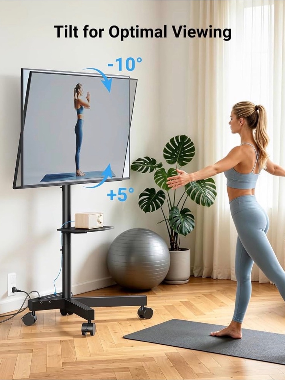 Mobile Tilt TV Stand with Storage Shelf,